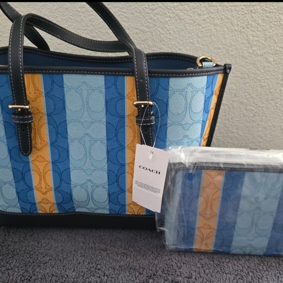 NWT COACH C4086 Mollie 25 Jacquard Stripe Crossbody Tote w/Large Wristlet - Picture 2 of 8